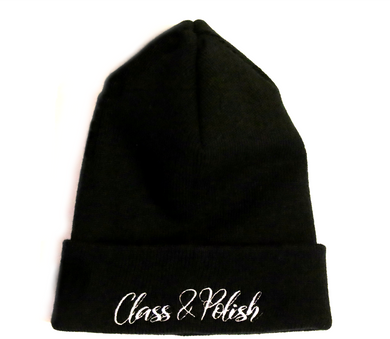 Class & Polish Signature Script Beanie - Black (Side embroider)